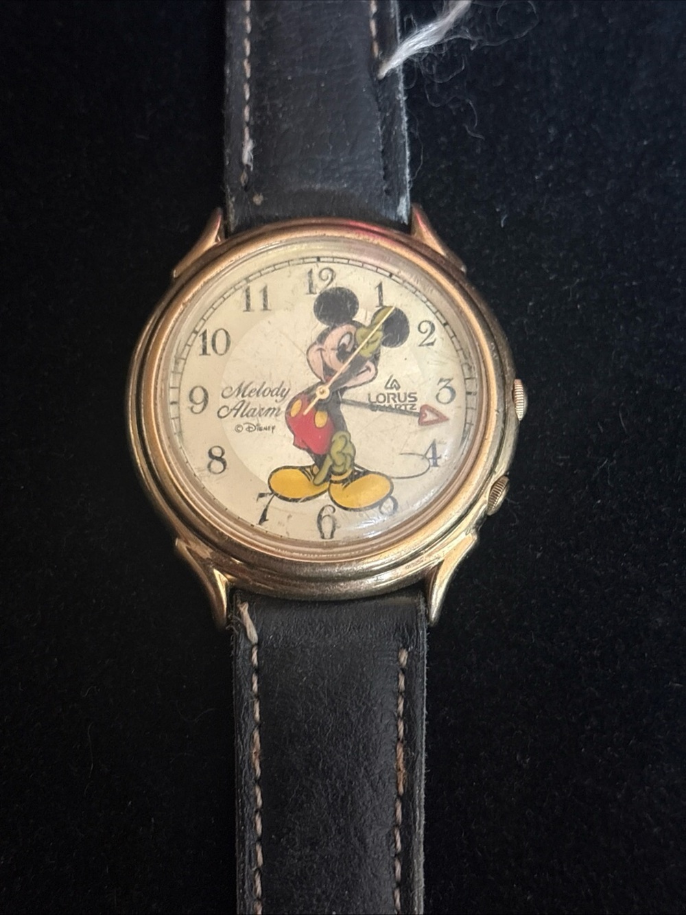 Vintage Mickey Mouse Melody Alarm Watch — Gold-Tone Case
